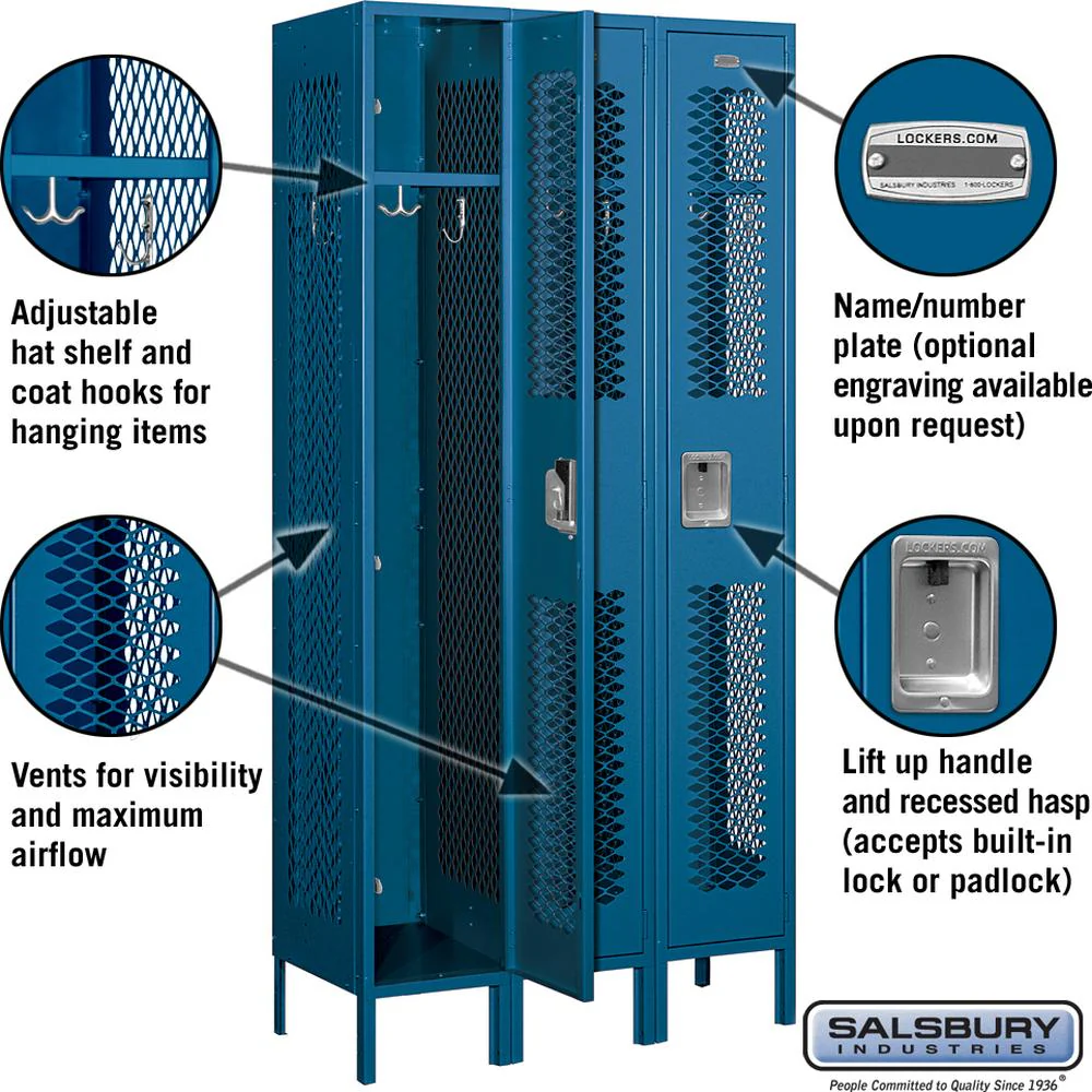 12" Wide Single Tier Vented Metal Locker - 3 Wide - 6 Feet High - 15" Deep by Salsbury - Image 2