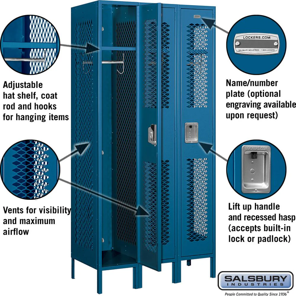 12" Wide Single Tier Vented Metal Locker - 3 Wide - 6 Feet High - 18" Deep by Salsbury - Image 2
