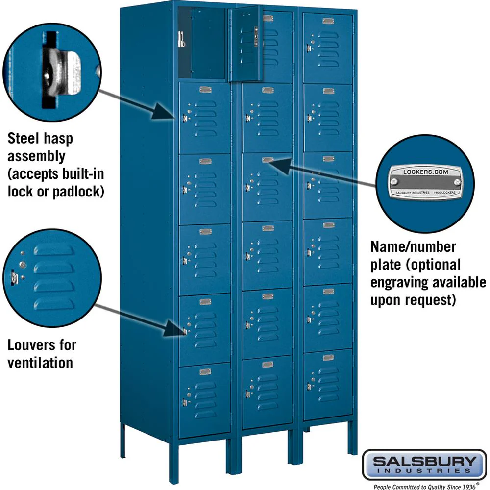 12" Wide Six Tier Box Style Standard Metal Locker - 3 Wide - 6 Feet High - 18" Deep by Salsbury - Image 2