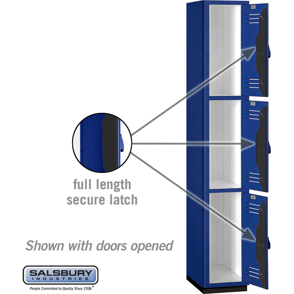 12" Wide Triple Tier Heavy Duty Plastic Locker - 1 Wide - 6 Feet High - 18" Deep - Blue by Salsbury - Image 3
