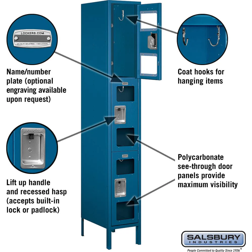 12" Wide Triple Tier See-Through Metal Locker - 1 Wide - 6 Feet High - 18" Deep by Salsbury - Image 2