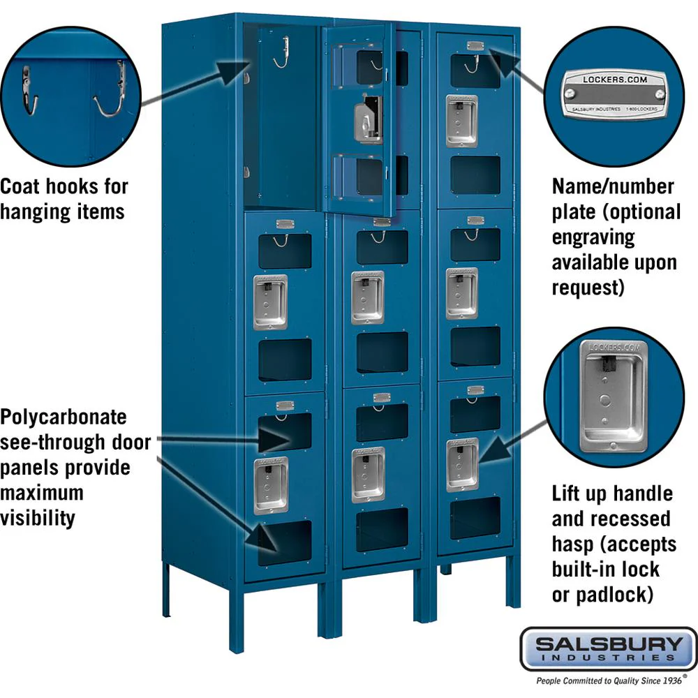 12" Wide Triple Tier See-Through Metal Locker - 3 Wide - 5 Feet High - 15" Deep by Salsbury - Image 2