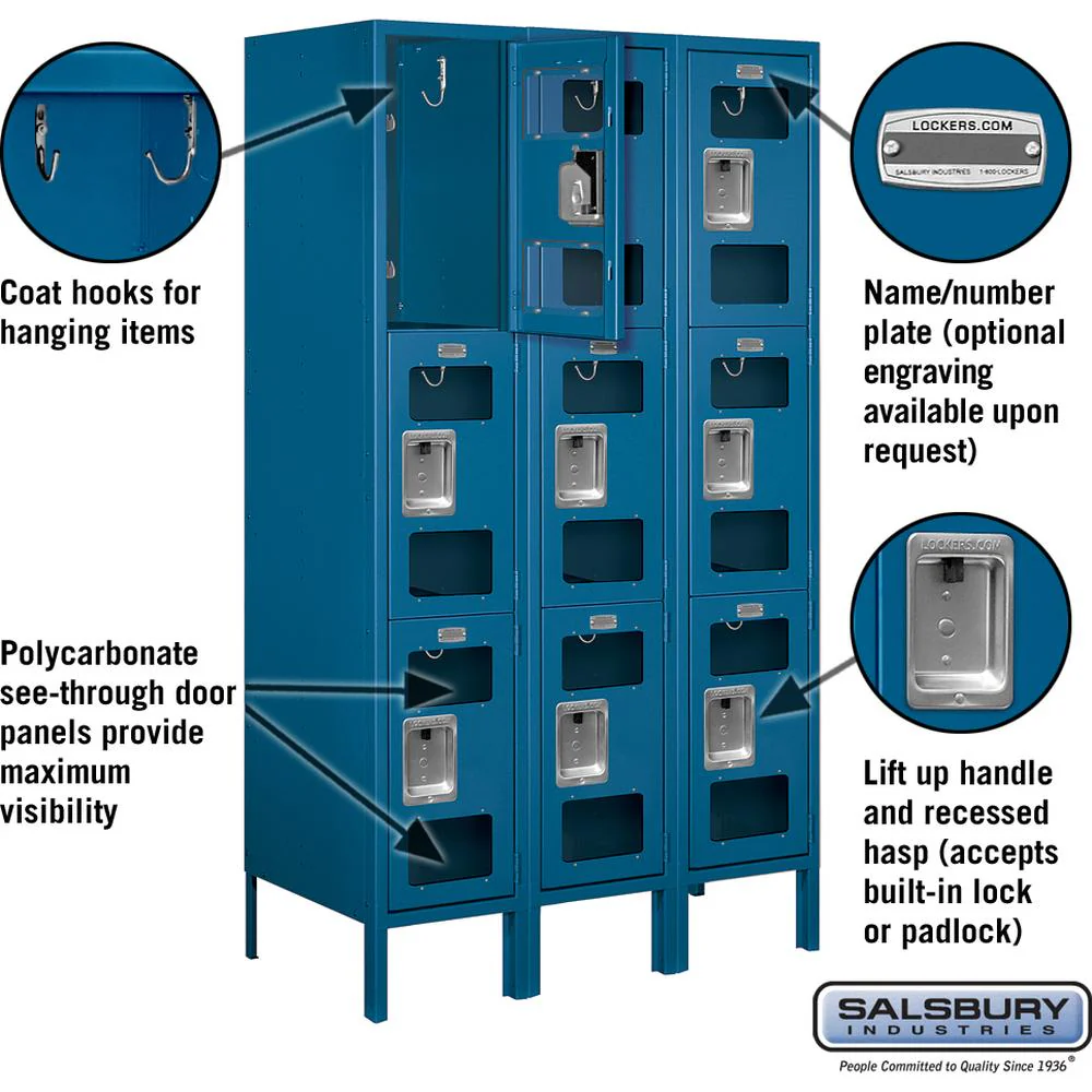 12" Wide Triple Tier See-Through Metal Locker - 3 Wide - 5 Feet High - 18" Deep by Salsbury - Image 2