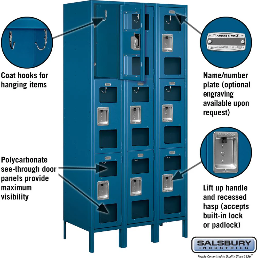 12" Wide Triple Tier See-Through Metal Locker - 3 Wide - 6 Feet High - 18" Deep by Salsbury - Image 2