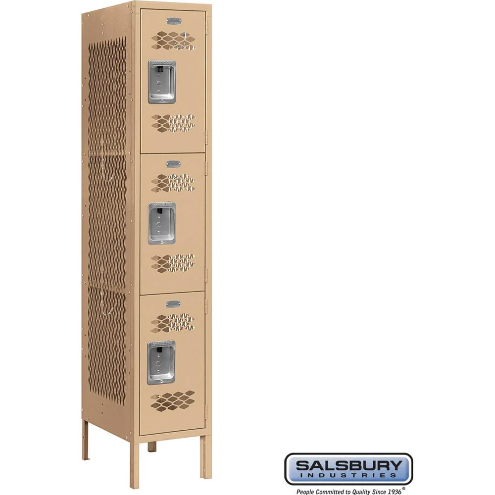 12" Wide Triple Tier Vented Metal Locker - 1 Wide - 5 Feet High - 18" Deep by Salsbury - Image 6