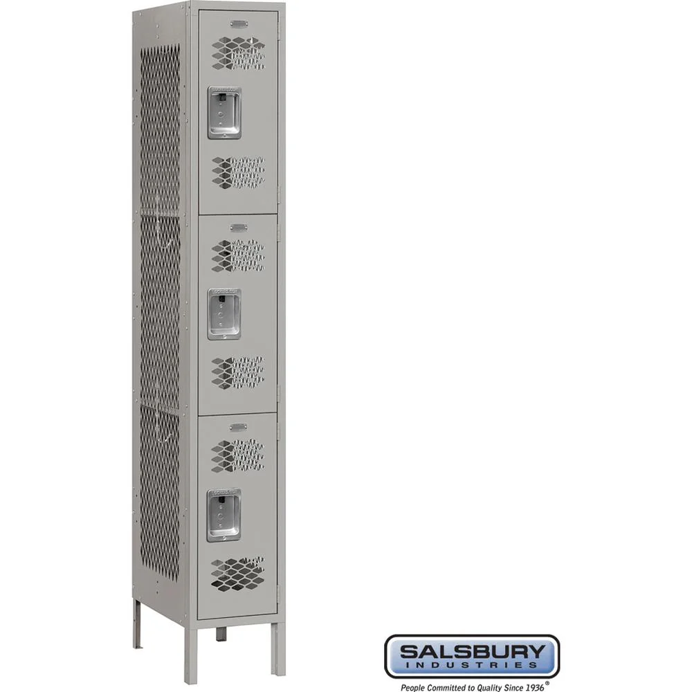 12" Wide Triple Tier Vented Metal Locker - 1 Wide - 6 Feet High - 15" Deep by Salsbury - Image 7
