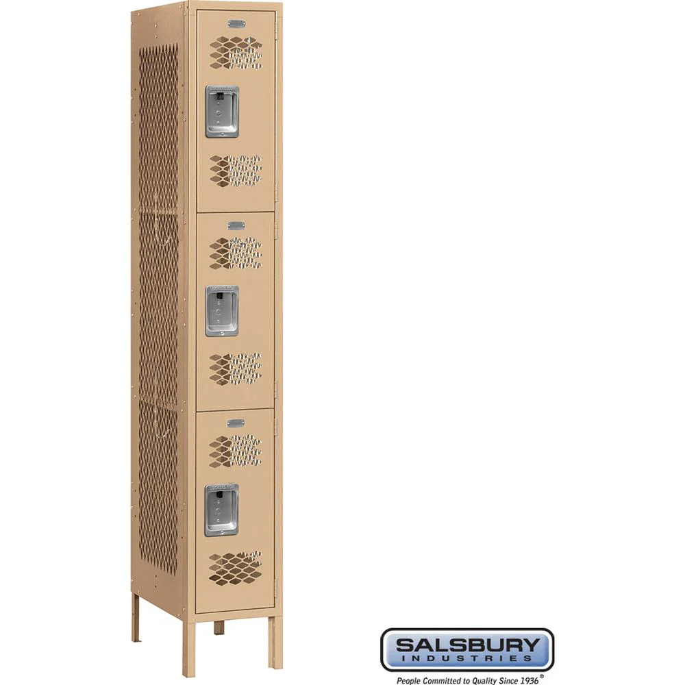 12" Wide Triple Tier Vented Metal Locker - 1 Wide - 6 Feet High - 15" Deep by Salsbury - Image 9