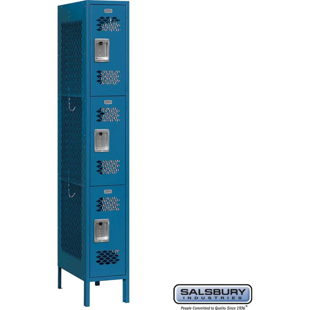 12" Wide Triple Tier Vented Metal Locker - 1 Wide - 6 Feet High - 18" Deep by Salsbury - Image 5