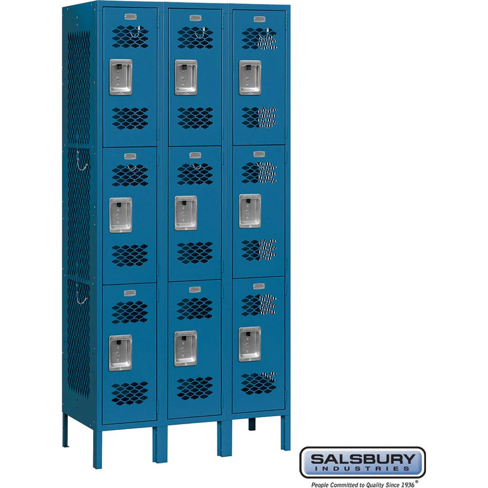12" Wide Triple Tier Vented Metal Locker - 3 Wide - 6 Feet High - 12" Deep by Salsbury - Image 5