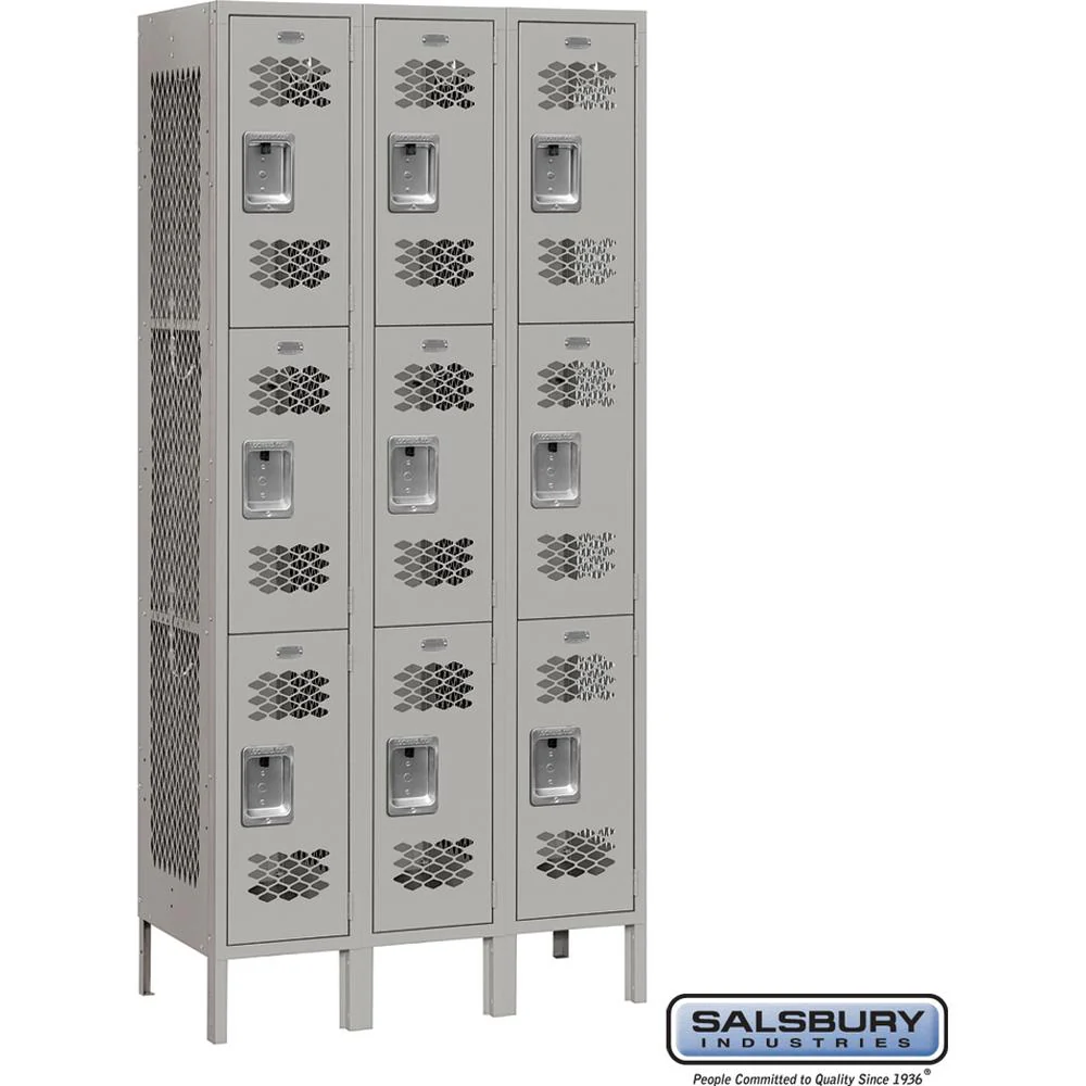 12" Wide Triple Tier Vented Metal Locker - 3 Wide - 6 Feet High - 12" Deep by Salsbury - Image 7