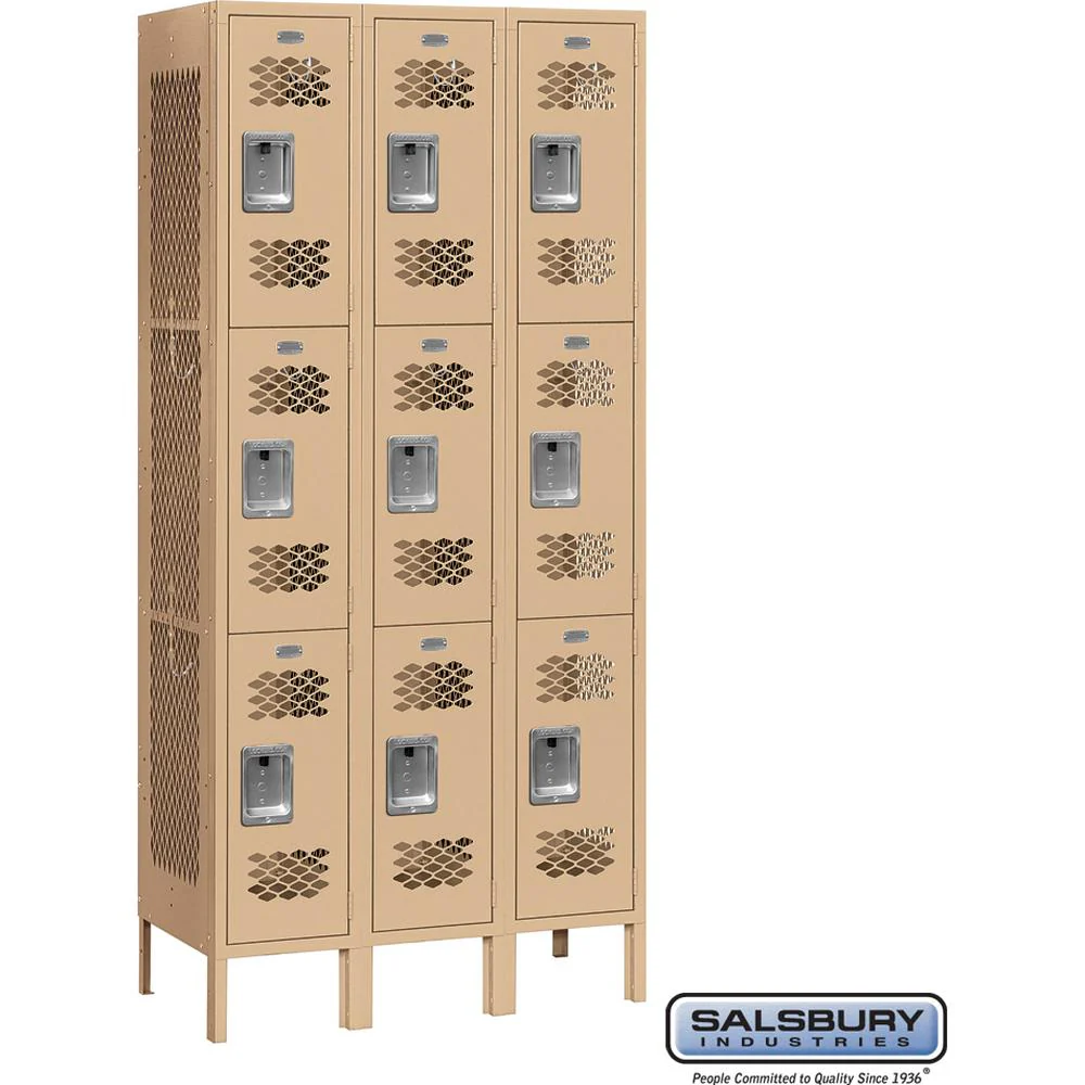 12" Wide Triple Tier Vented Metal Locker - 3 Wide - 6 Feet High - 12" Deep by Salsbury - Image 9