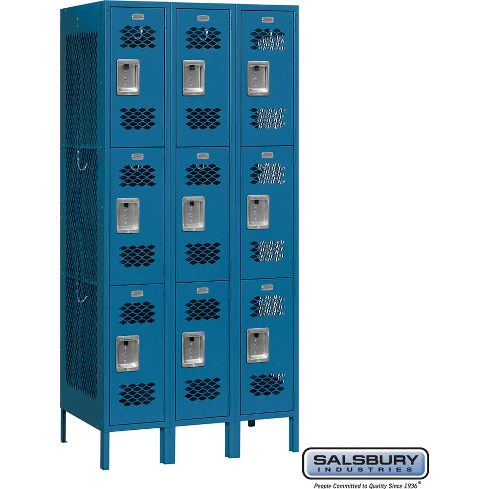 12" Wide Triple Tier Vented Metal Locker - 3 Wide - 6 Feet High - 18" Deep by Salsbury - Image 5