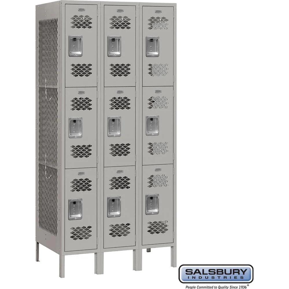 12" Wide Triple Tier Vented Metal Locker - 3 Wide - 6 Feet High - 18" Deep by Salsbury - Image 6