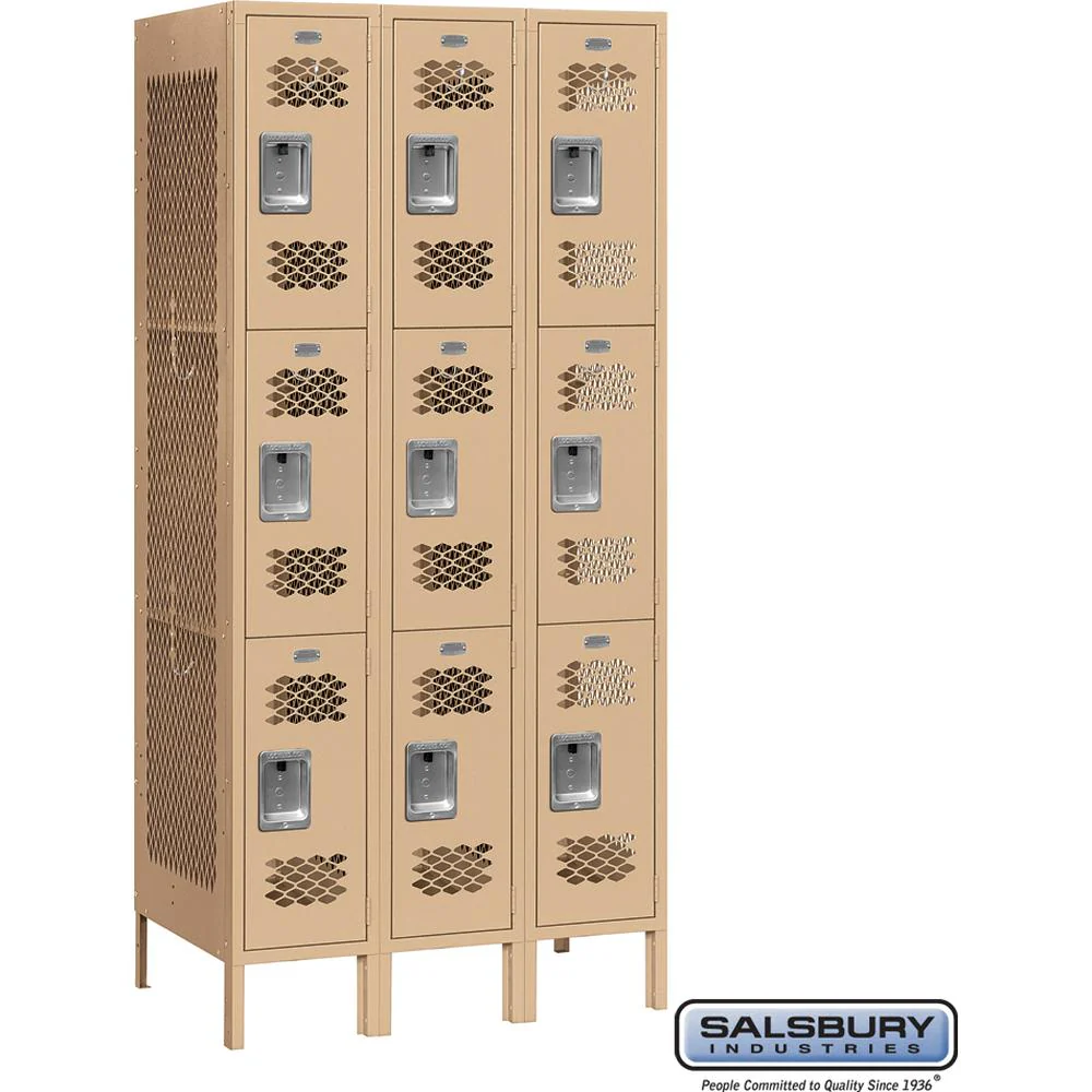 12" Wide Triple Tier Vented Metal Locker - 3 Wide - 6 Feet High - 18" Deep by Salsbury - Image 9