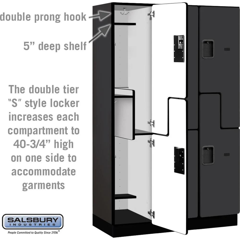 15" Wide Double Tier 'S' Style Designer Wood Locker - 3 Wide - 6 Feet High - 18" Deep by Salsbury - Image 3