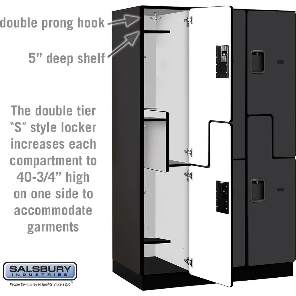 15" Wide Double Tier 'S' Style Designer Wood Locker - 3 Wide - 6 Feet High - 21" Deep by Salsbury - Image 3