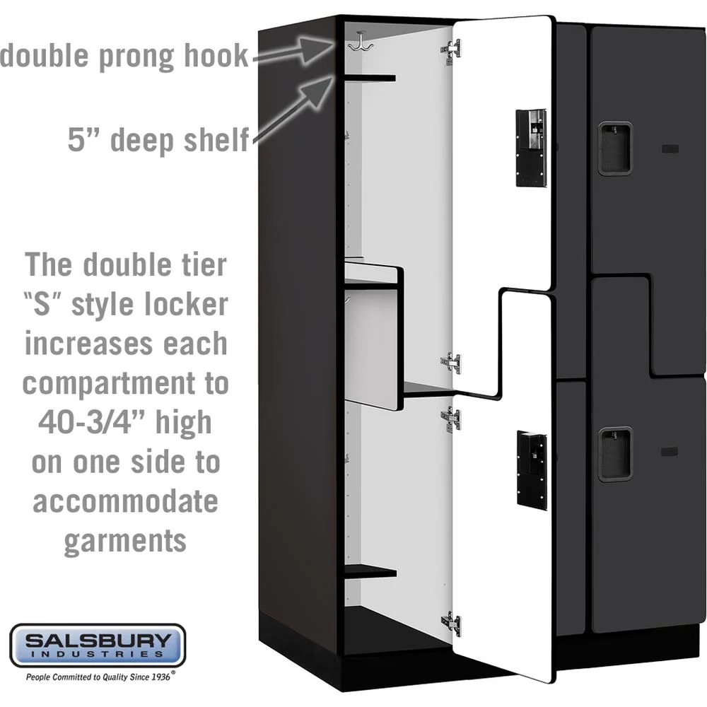 15" Wide Double Tier 'S' Style Designer Wood Locker - 3 Wide - 6 Feet High - 24" Deep by Salsbury - Image 3