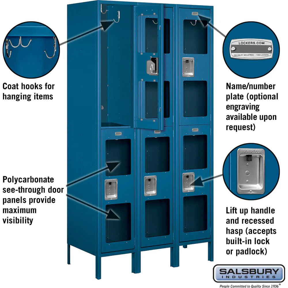 15" Wide Double Tier See-Through Metal Locker - 3 Wide - 6 Feet High - 18" Deep by Salsbury - Image 2
