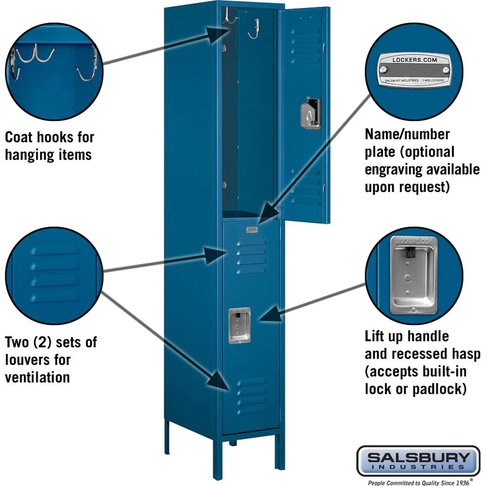 15" Wide Double Tier Standard Metal Locker - 1 Wide - 6 Feet High - 18" Deep by Salsbury - Image 2