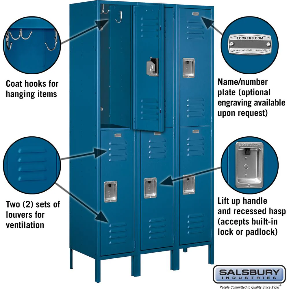 15" Wide Double Tier Standard Metal Locker - 3 Wide - 6 Feet High - 15" Deep by Salsbury - Image 2