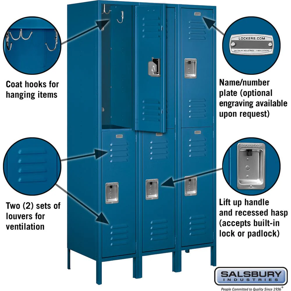 15" Wide Double Tier Standard Metal Locker - 3 Wide - 6 Feet High - 18" Deep by Salsbury - Image 2