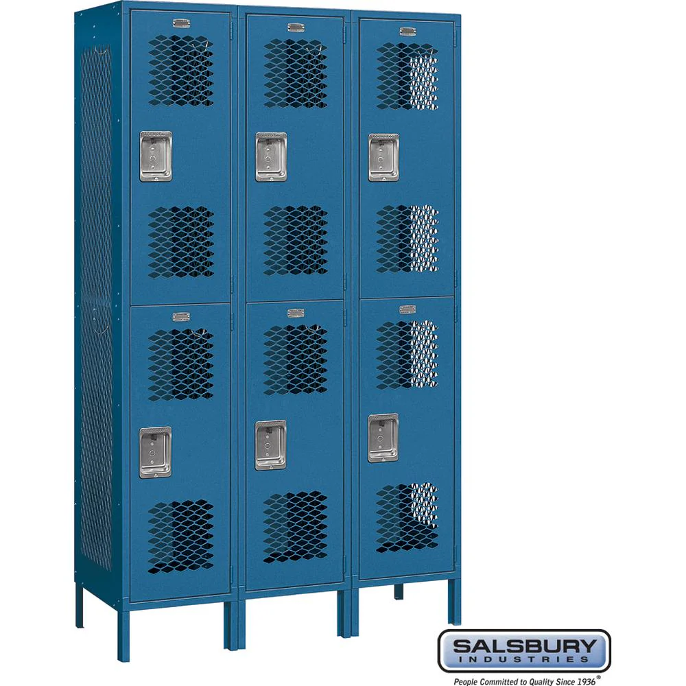 15" Wide Double Tier Vented Metal Locker - 3 Wide - 6 Feet High - 18" Deep by Salsbury