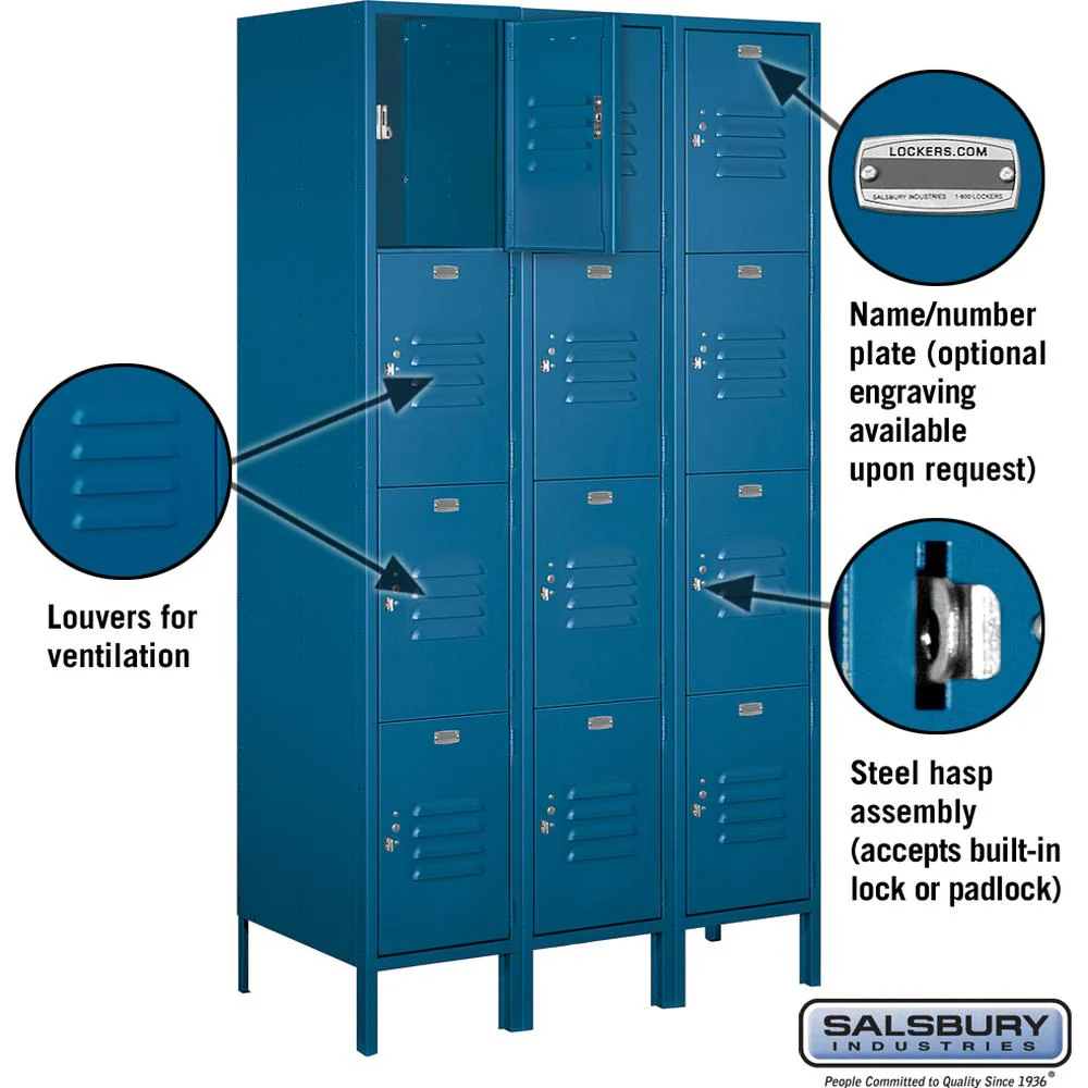 15" Wide Four Tier Standard Metal Locker - 3 Wide - 6 Feet High - 18" Deep by Salsbury - Image 2