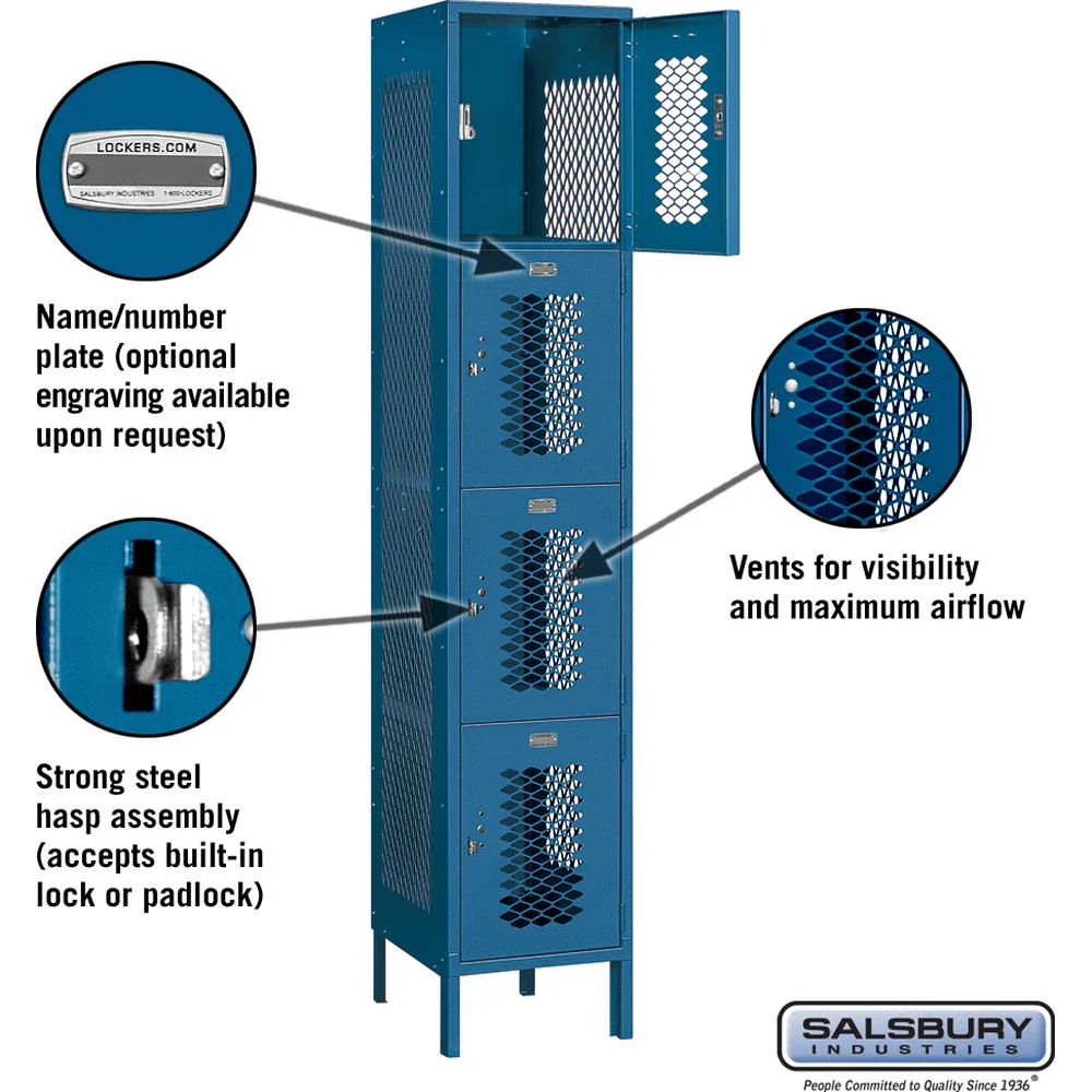 15" Wide Four Tier Vented Metal Locker - 1 Wide - 6 Feet High - 18" Deep by Salsbury - Image 2