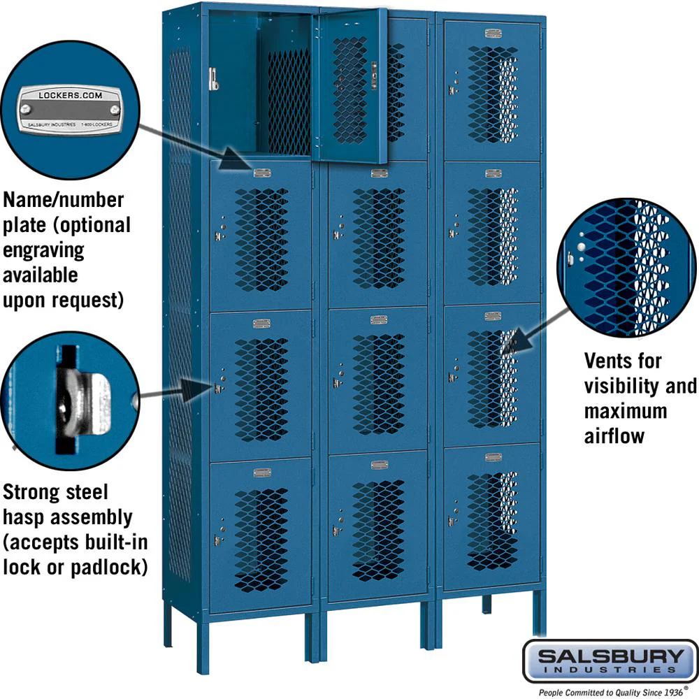15" Wide Four Tier Vented Metal Locker - 3 Wide - 6 Feet High - 15" Deep by Salsbury - Image 2