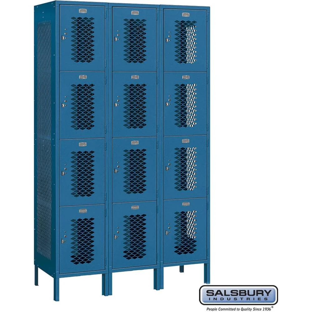 15" Wide Four Tier Vented Metal Locker - 3 Wide - 6 Feet High - 18" Deep by Salsbury
