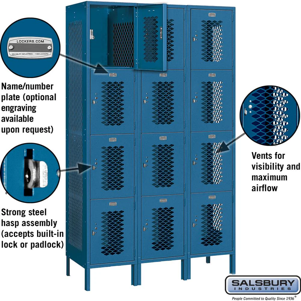 15" Wide Four Tier Vented Metal Locker - 3 Wide - 6 Feet High - 18" Deep by Salsbury - Image 2