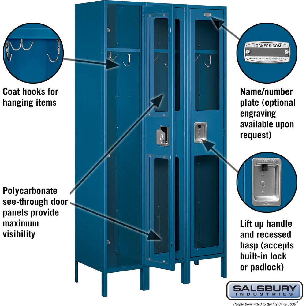 15" Wide Single Tier See-Through Metal Locker - 3 Wide - 6 Feet High - 15" Deep by Salsbury - Image 2