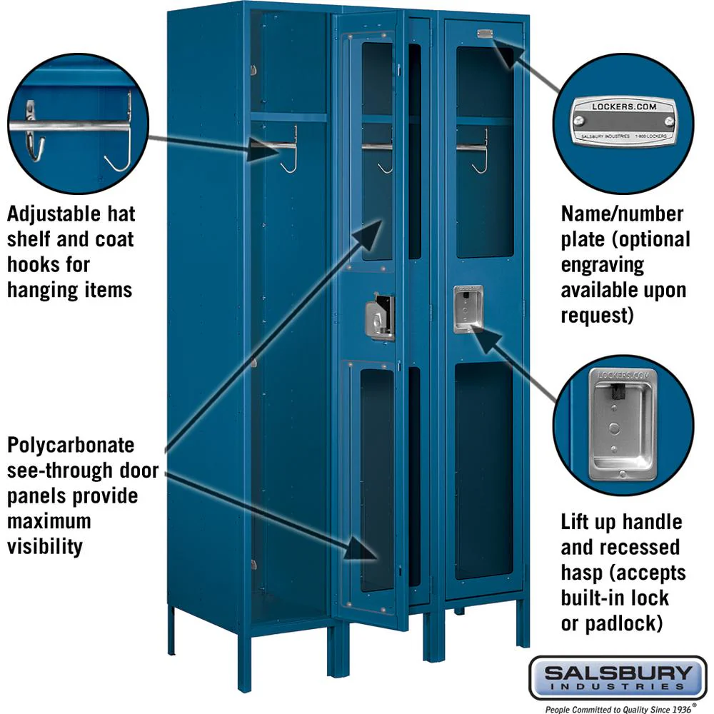 15" Wide Single Tier See-Through Metal Locker - 3 Wide - 6 Feet High - 18" Deep by Salsbury - Image 2