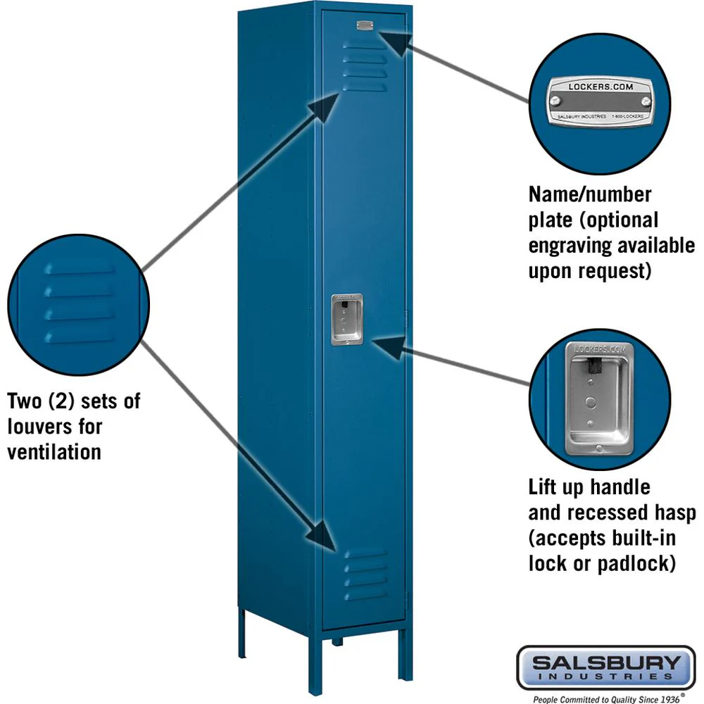 15" Wide Single Tier Standard Metal Locker - 1 Wide - 6 Feet High - 15" Deep by Salsbury - Image 2