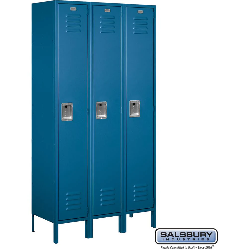 15" Wide Single Tier Standard Metal Locker - 3 Wide - 6 Feet High - 15" Deep by Salsbury