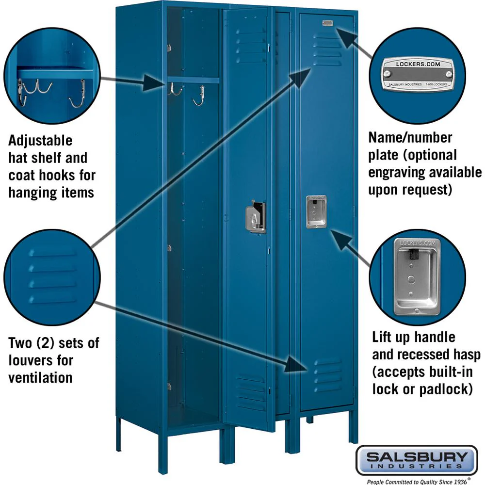 15" Wide Single Tier Standard Metal Locker - 3 Wide - 6 Feet High - 15" Deep by Salsbury - Image 2