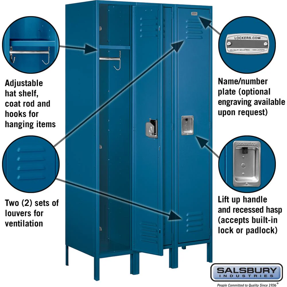 15" Wide Single Tier Standard Metal Locker - 3 Wide - 6 Feet High - 18" Deep by Salsbury - Image 2