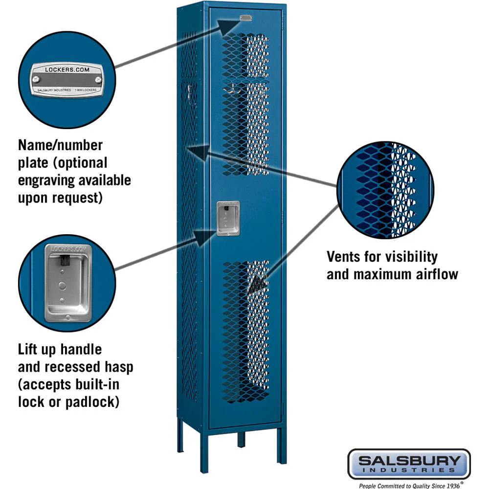 15" Wide Single Tier Vented Metal Locker - 1 Wide - 6 Feet High - 15" Deep by Salsbury - Image 2