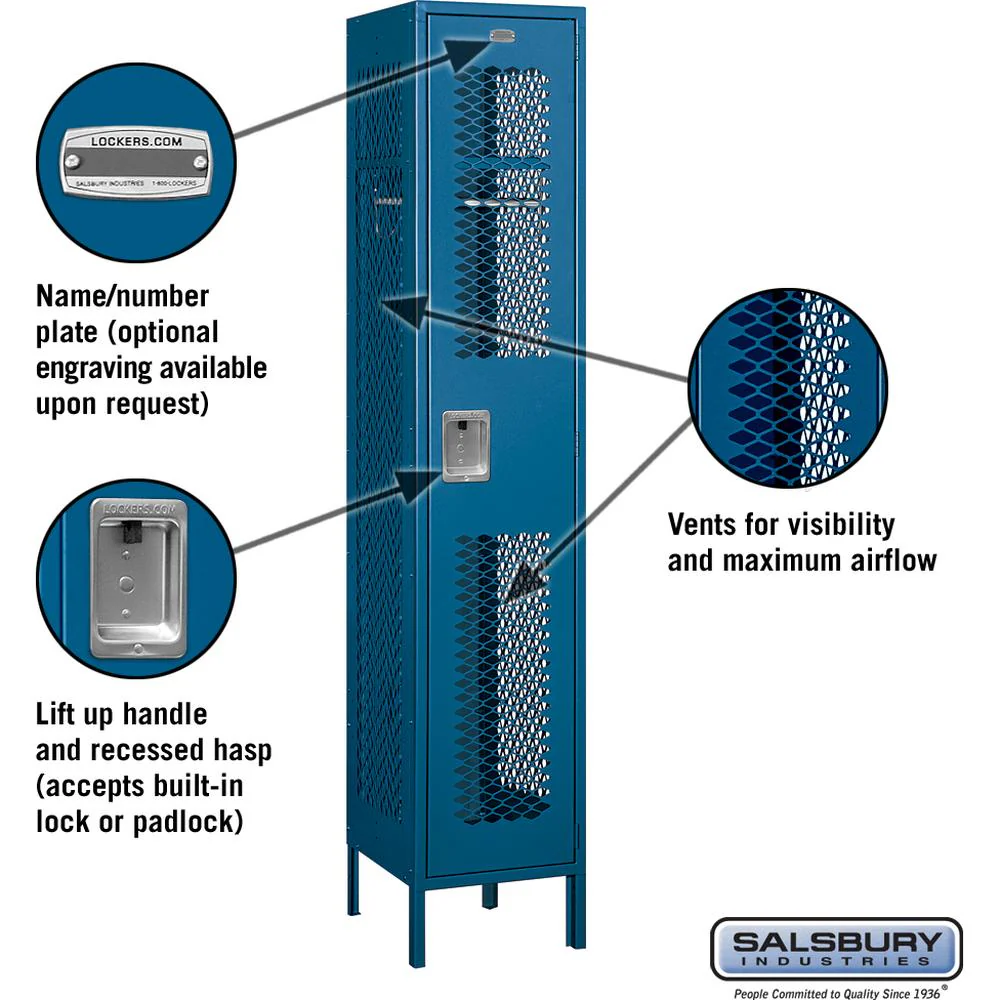 15" Wide Single Tier Vented Metal Locker - 1 Wide - 6 Feet High - 18" Deep by Salsbury - Image 2