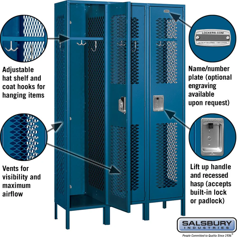 15" Wide Single Tier Vented Metal Locker - 3 Wide - 6 Feet High - 15" Deep by Salsbury - Image 2