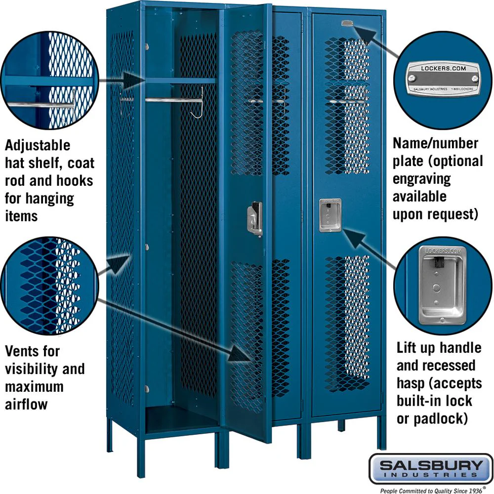 15" Wide Single Tier Vented Metal Locker - 3 Wide - 6 Feet High - 18" Deep by Salsbury - Image 2