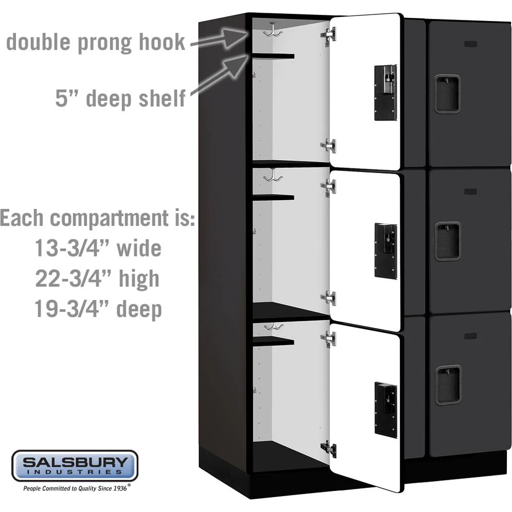 15" Wide Triple Tier Designer Wood Locker - 3 Wide - 6 Feet High - 21" Deep by Salsbury - Image 3