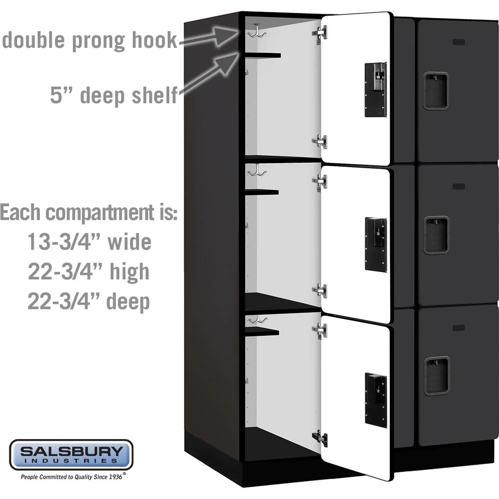 15" Wide Triple Tier Designer Wood Locker - 3 Wide - 6 Feet High - 24" Deep by Salsbury - Image 3
