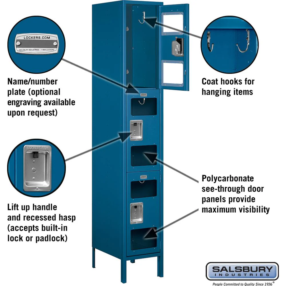 15" Wide Triple Tier See-Through Metal Locker - 1 Wide - 6 Feet High - 18" Deep by Salsbury - Image 2