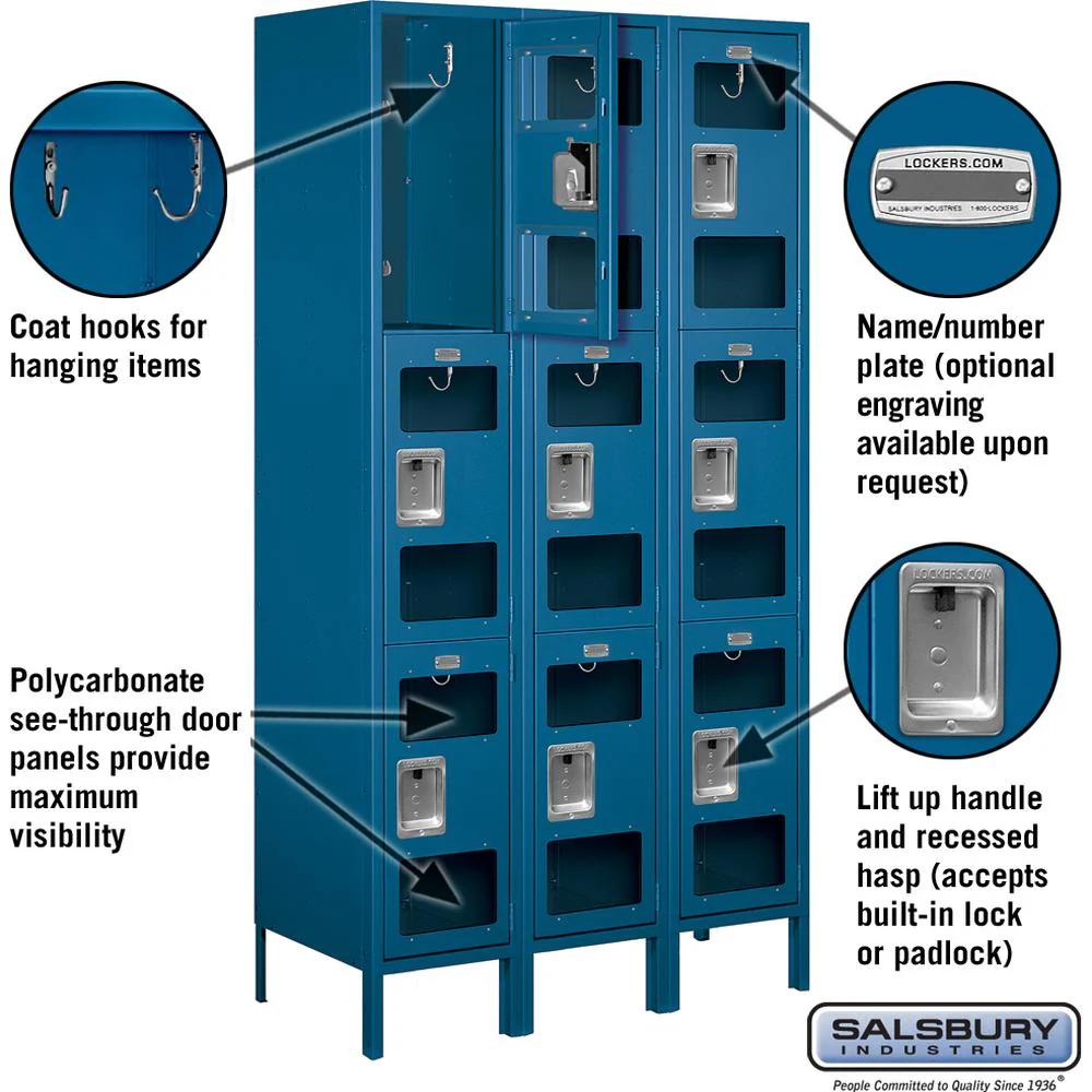 15" Wide Triple Tier See-Through Metal Locker - 3 Wide - 6 Feet High - 18" Deep by Salsbury - Image 2
