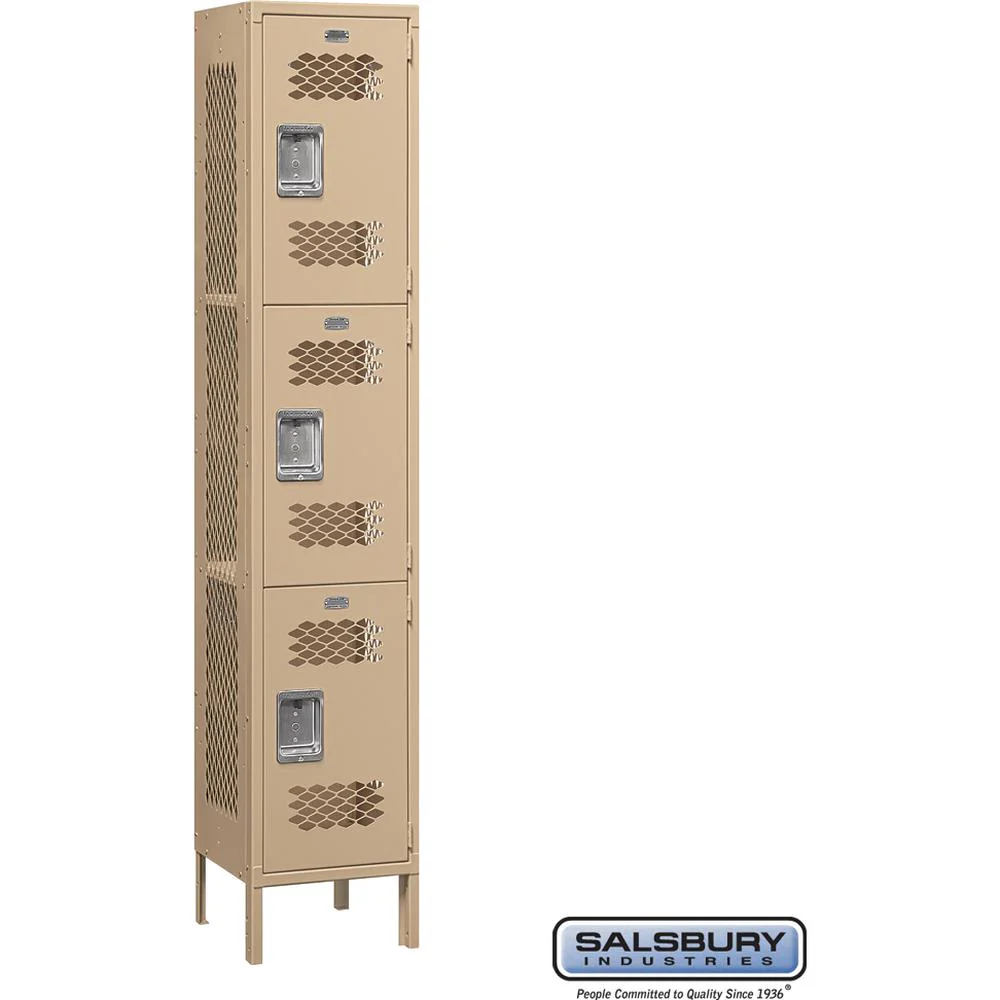 15" Wide Triple Tier Vented Metal Locker - 1 Wide - 6 Feet High - 15" Deep by Salsbury - Image 8
