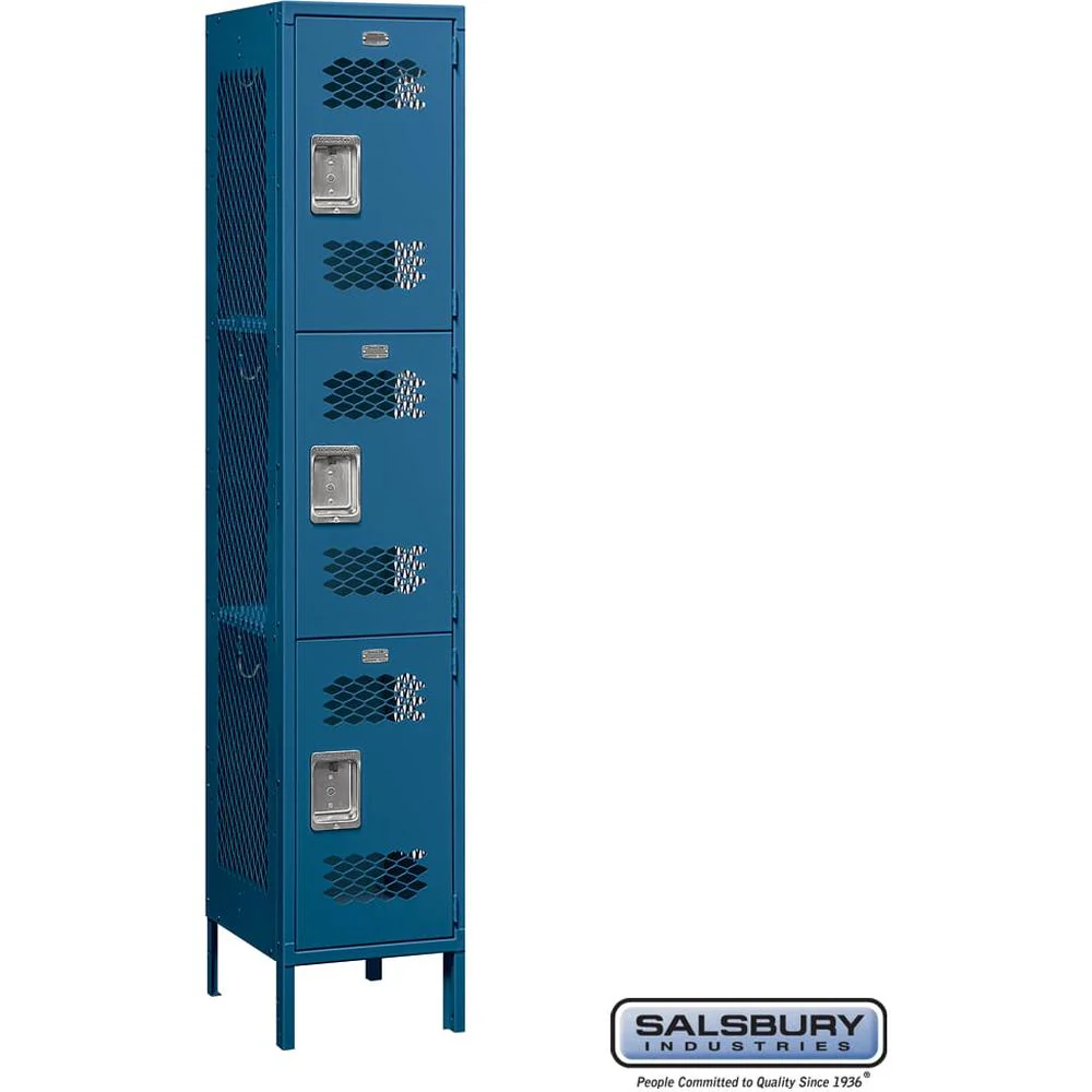 15" Wide Triple Tier Vented Metal Locker - 1 Wide - 6 Feet High - 18" Deep by Salsbury
