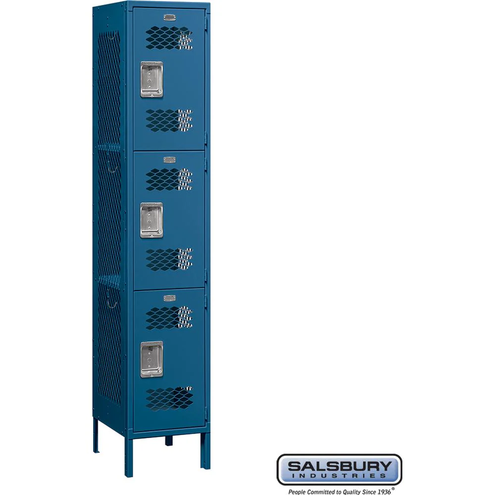 15" Wide Triple Tier Vented Metal Locker - 1 Wide - 6 Feet High - 18" Deep by Salsbury - Image 5