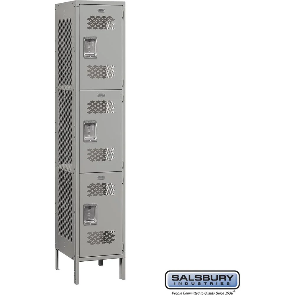 15" Wide Triple Tier Vented Metal Locker - 1 Wide - 6 Feet High - 18" Deep by Salsbury - Image 6
