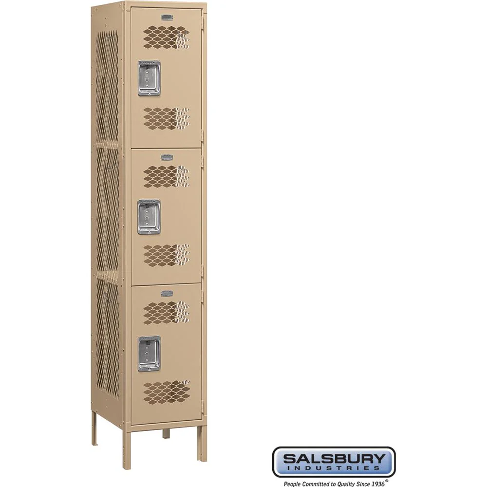 15" Wide Triple Tier Vented Metal Locker - 1 Wide - 6 Feet High - 18" Deep by Salsbury - Image 9